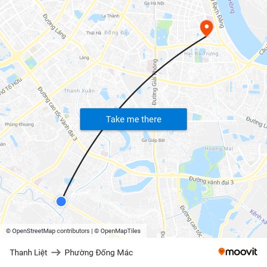 Thanh Liệt to Phường Đống Mác map