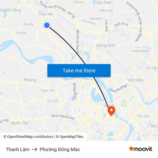 Thanh Lâm to Phường Đống Mác map