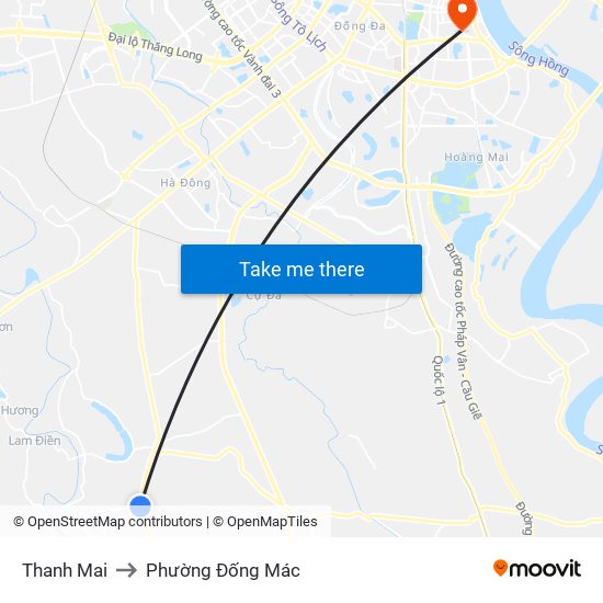 Thanh Mai to Phường Đống Mác map