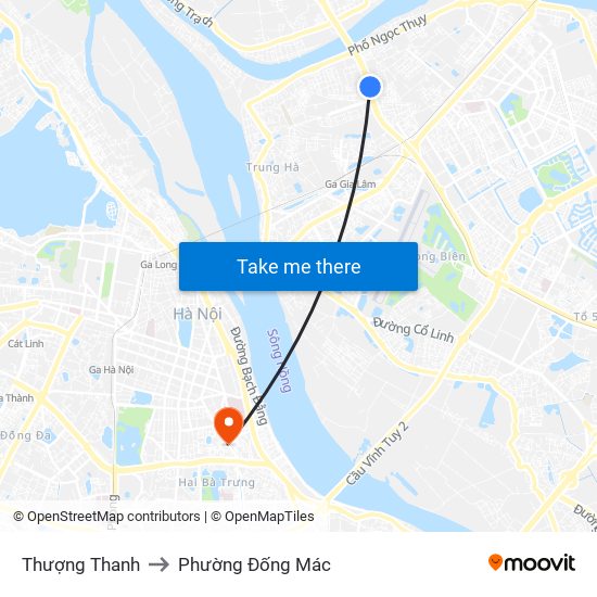 Thượng Thanh to Phường Đống Mác map