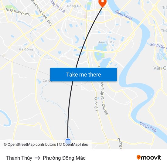 Thanh Thùy to Phường Đống Mác map