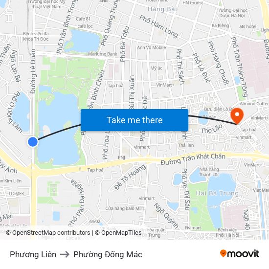 Phương Liên to Phường Đống Mác map