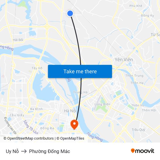 Uy Nỗ to Phường Đống Mác map