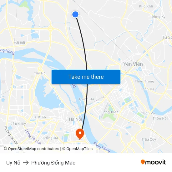 Uy Nỗ to Phường Đống Mác map
