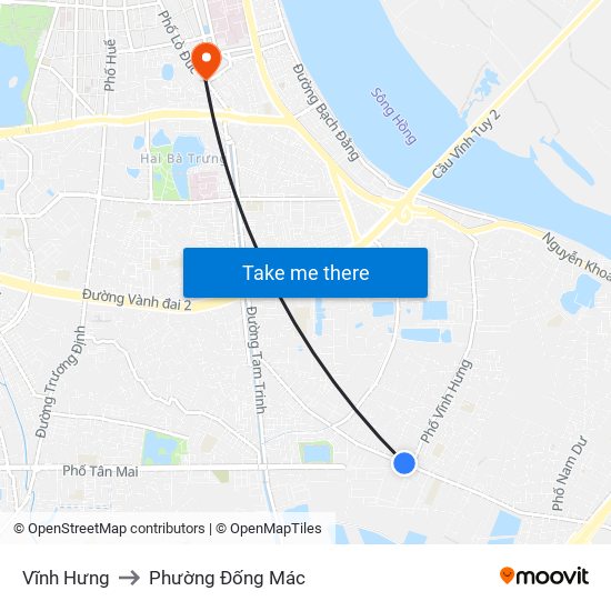 Vĩnh Hưng to Phường Đống Mác map