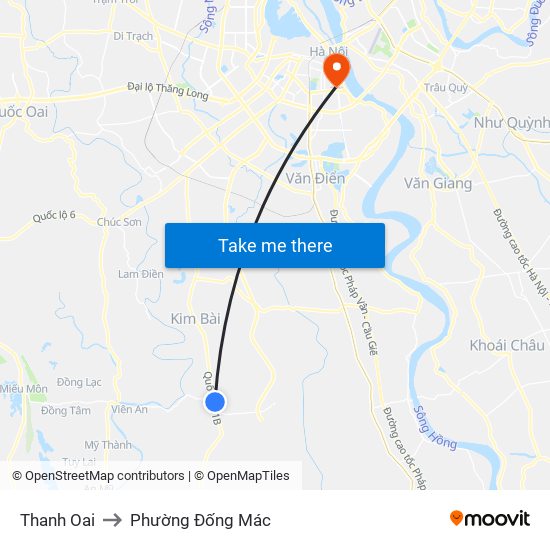 Thanh Oai to Phường Đống Mác map