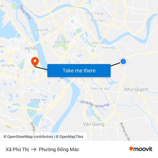 Xã Phú Thị to Phường Đống Mác map