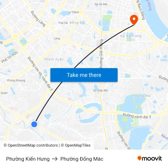 Phường Kiến Hưng to Phường Đống Mác map