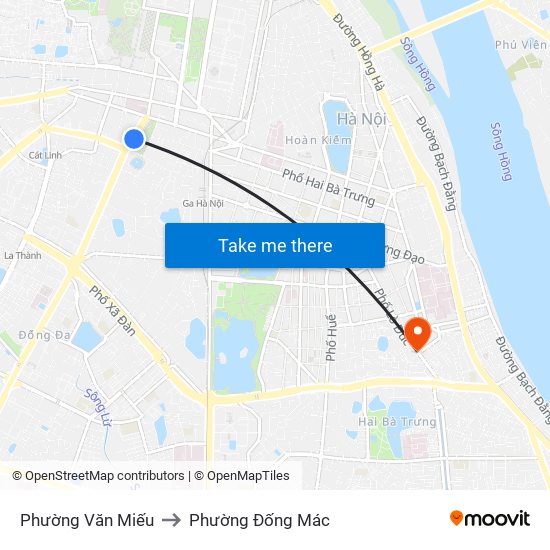 Phường Văn Miếu to Phường Đống Mác map