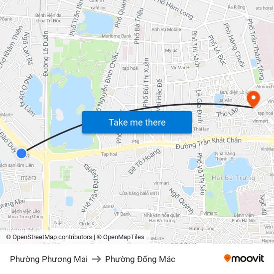 Phường Phương Mai to Phường Đống Mác map