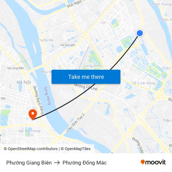 Phường Giang Biên to Phường Đống Mác map