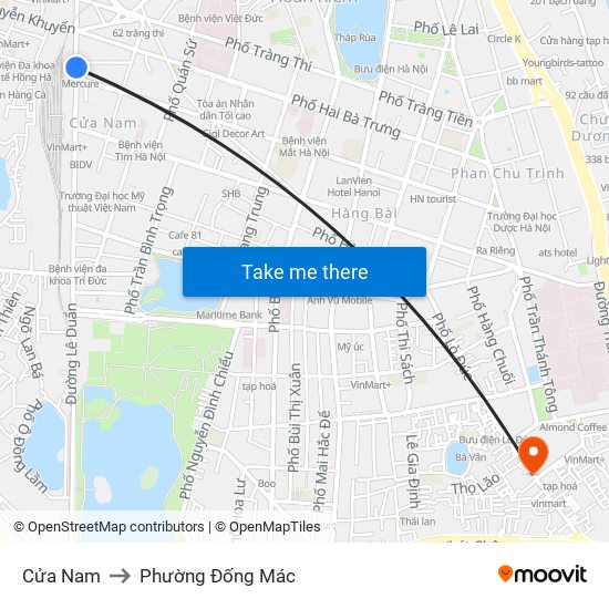 Cửa Nam to Phường Đống Mác map