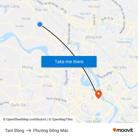 Tam Đồng to Phường Đống Mác map