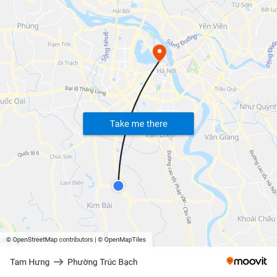Tam Hưng to Phường Trúc Bạch map