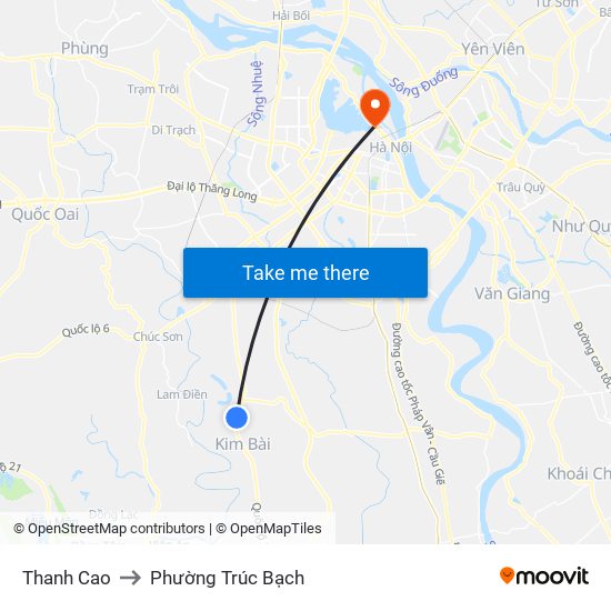 Thanh Cao to Phường Trúc Bạch map