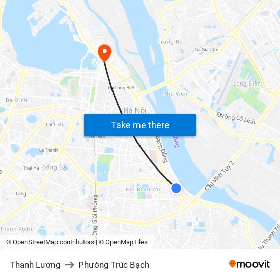 Thanh Lương to Phường Trúc Bạch map