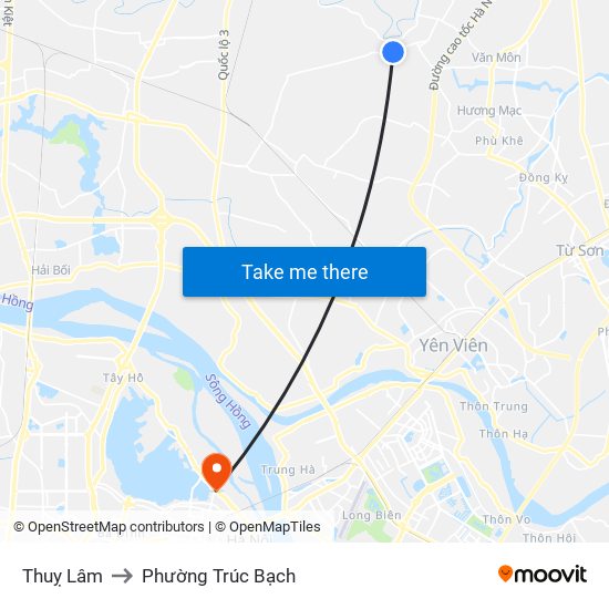 Thuỵ Lâm to Phường Trúc Bạch map