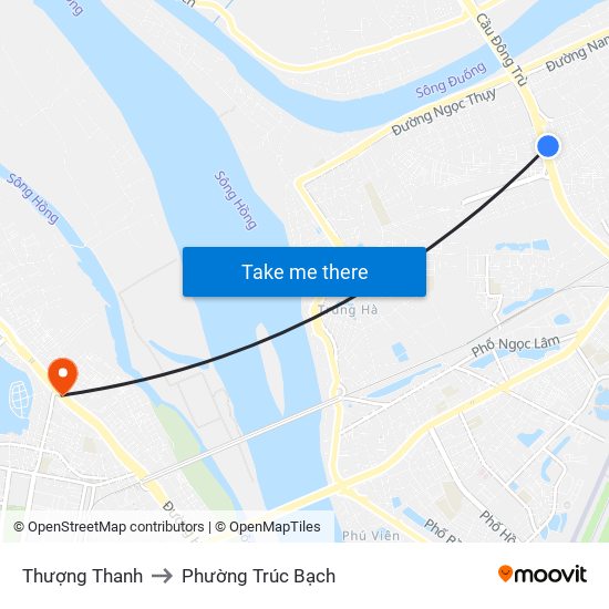 Thượng Thanh to Phường Trúc Bạch map