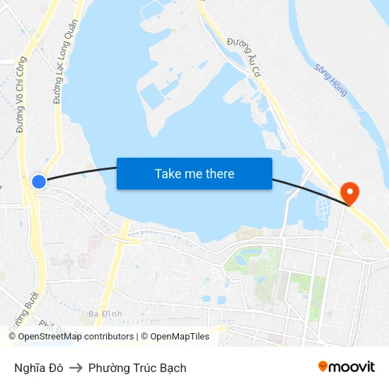 Nghĩa Đô to Phường Trúc Bạch map