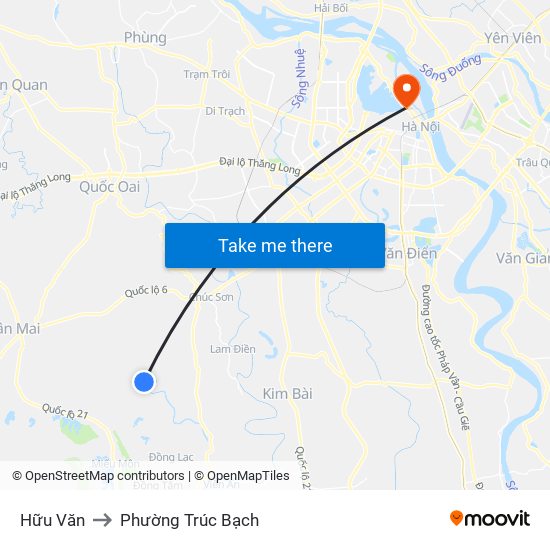 Hữu Văn to Phường Trúc Bạch map