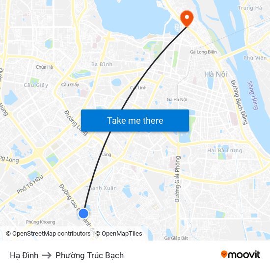 Hạ Đình to Phường Trúc Bạch map