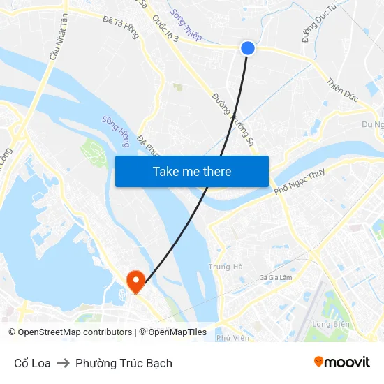 Cổ Loa to Phường Trúc Bạch map