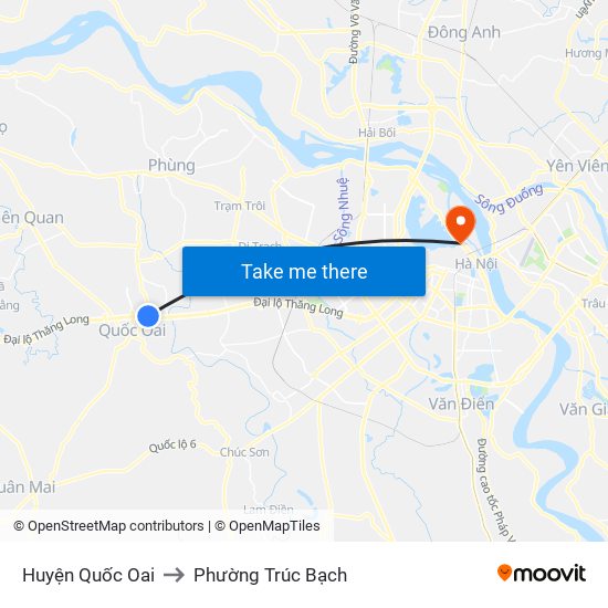 Huyện Quốc Oai to Phường Trúc Bạch map