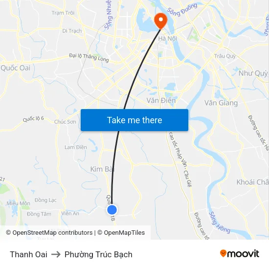 Thanh Oai to Phường Trúc Bạch map
