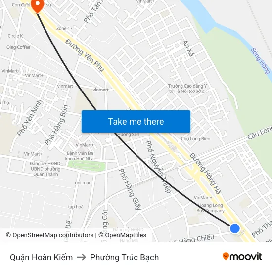 Quận Hoàn Kiếm to Phường Trúc Bạch map