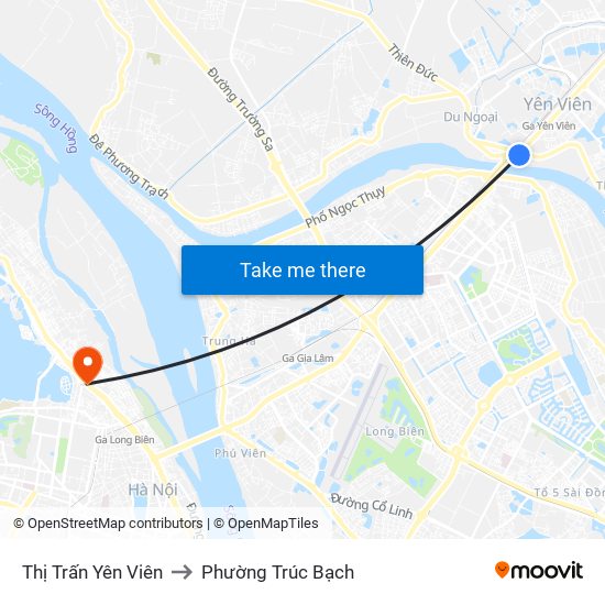 Thị Trấn Yên Viên to Phường Trúc Bạch map