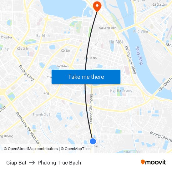 Giáp Bát to Phường Trúc Bạch map