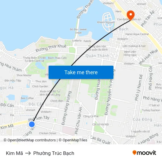 Kim Mã to Phường Trúc Bạch map
