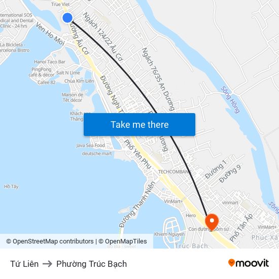 Tứ Liên to Phường Trúc Bạch map