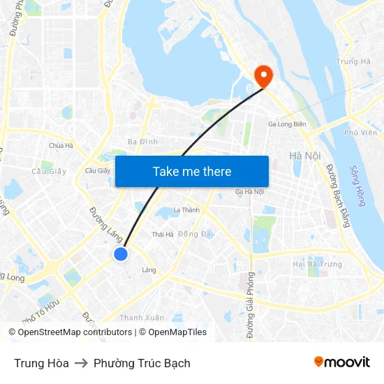 Trung Hòa to Phường Trúc Bạch map