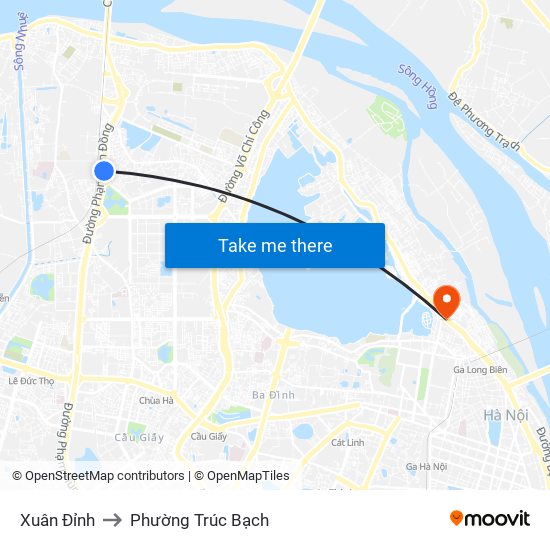 Xuân Đỉnh to Phường Trúc Bạch map