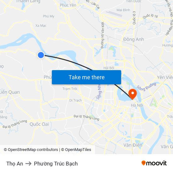 Thọ An to Phường Trúc Bạch map