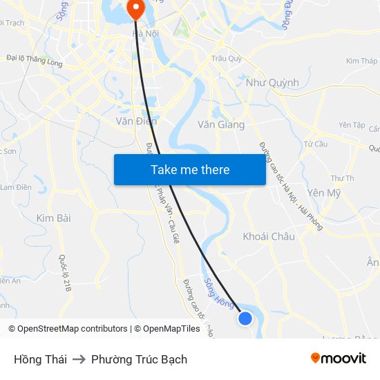 Hồng Thái to Phường Trúc Bạch map