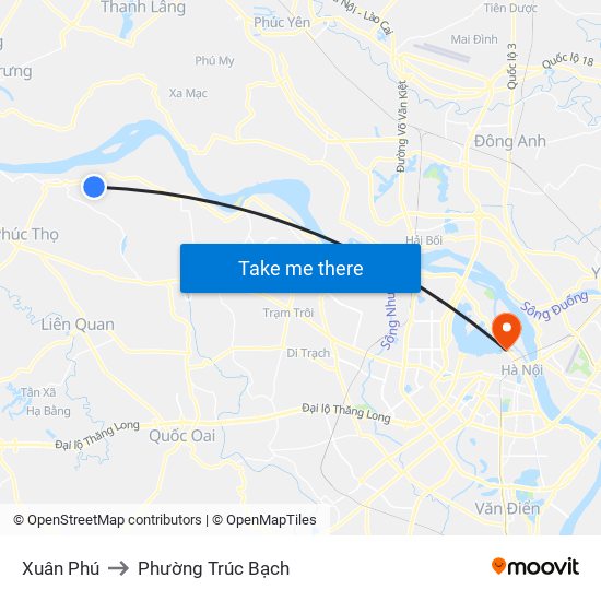 Xuân Phú to Phường Trúc Bạch map