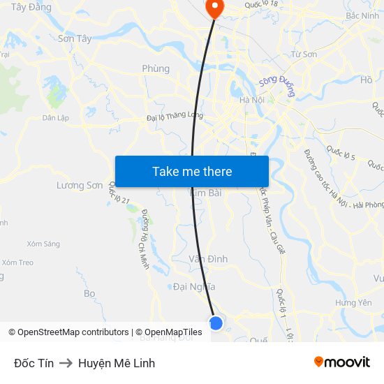 Đốc Tín to Huyện Mê Linh map