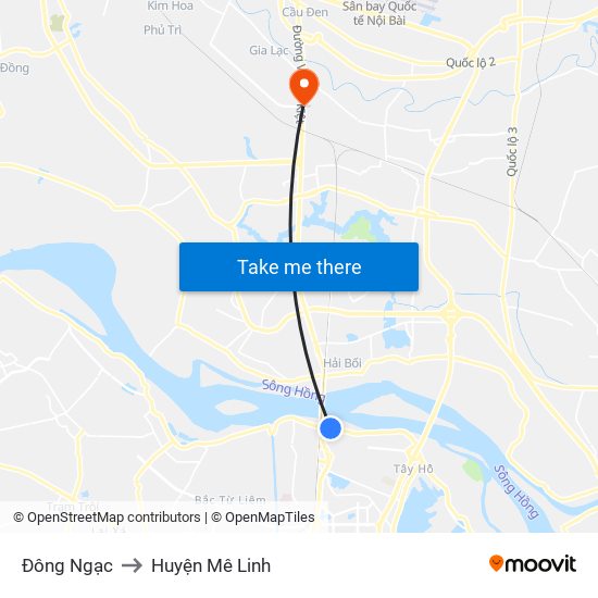 Đông Ngạc to Huyện Mê Linh map