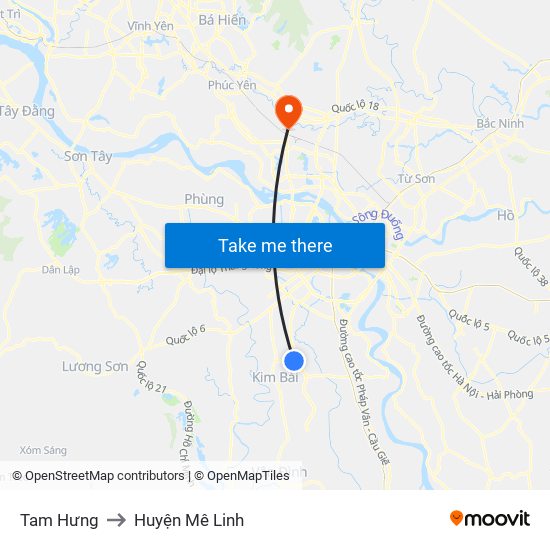 Tam Hưng to Huyện Mê Linh map