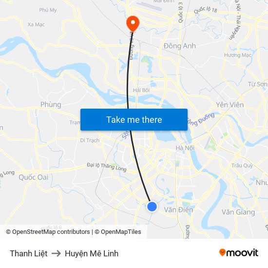 Thanh Liệt to Huyện Mê Linh map