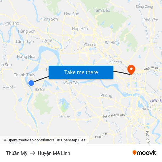 Thuần Mỹ to Huyện Mê Linh map