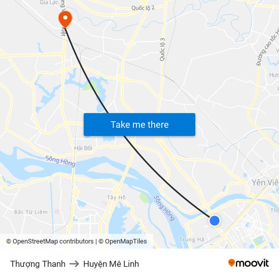 Thượng Thanh to Huyện Mê Linh map