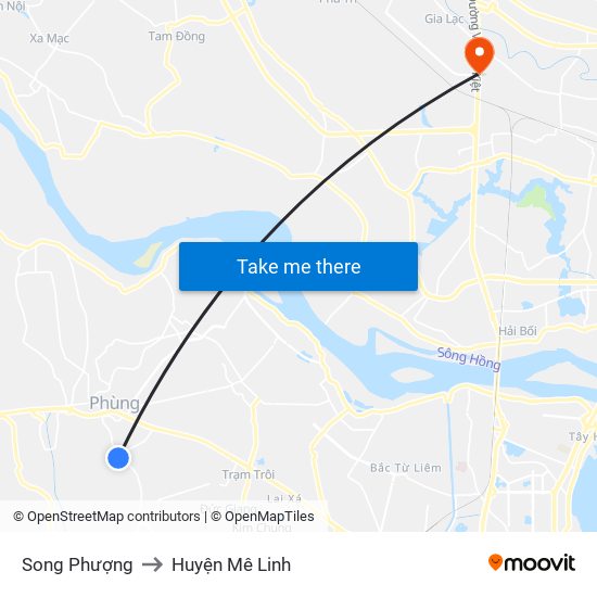 Song Phượng to Huyện Mê Linh map