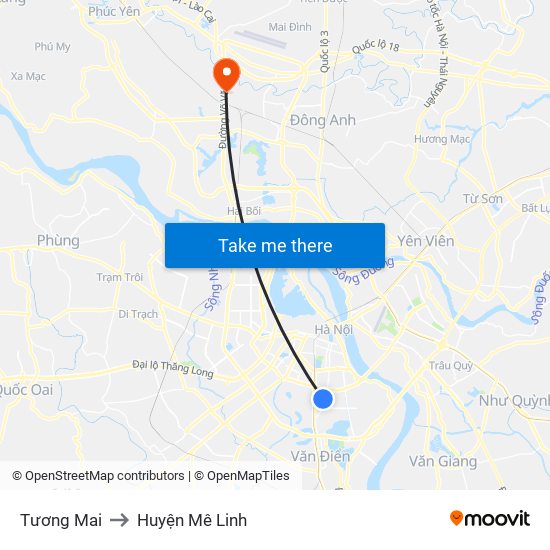 Tương Mai to Huyện Mê Linh map