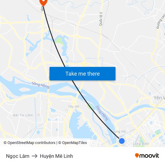 Ngọc Lâm to Huyện Mê Linh map