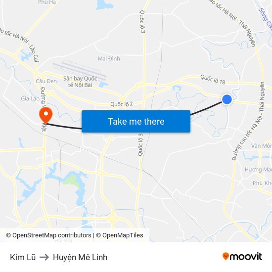 Kim Lũ to Huyện Mê Linh map