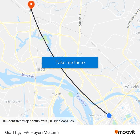 Gia Thụy to Huyện Mê Linh map