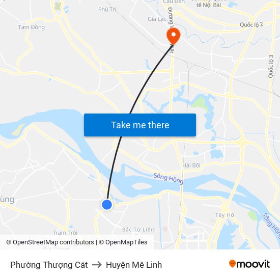 Phường Thượng Cát to Huyện Mê Linh map